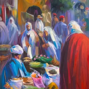 Huile sur toile Place de marché 2023 100x80 cm
